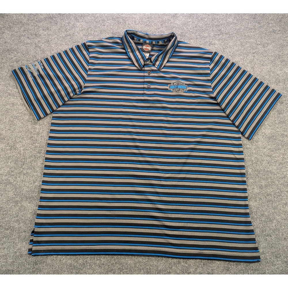 Harley‎ Davidson Polo Shirt Men's Size 2XL Short Sleeve Striped Embroidered